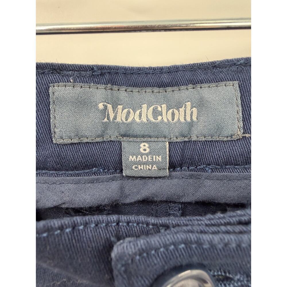 ModCloth Women's Navy Blue & Red Embroidered Red Umbrella Chino Pants Size 8 - Picture 4 of 10